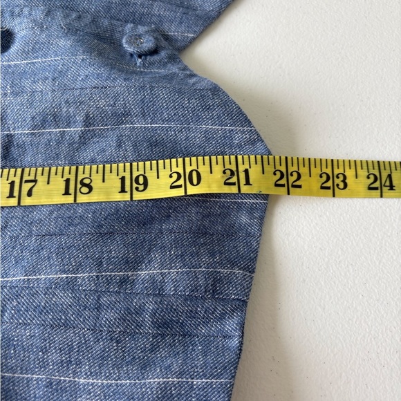 Tahari XL Cotton Linen Blend Pinstripe Vest Buttons Denim look Fabric Lined - Picture 8 of 8